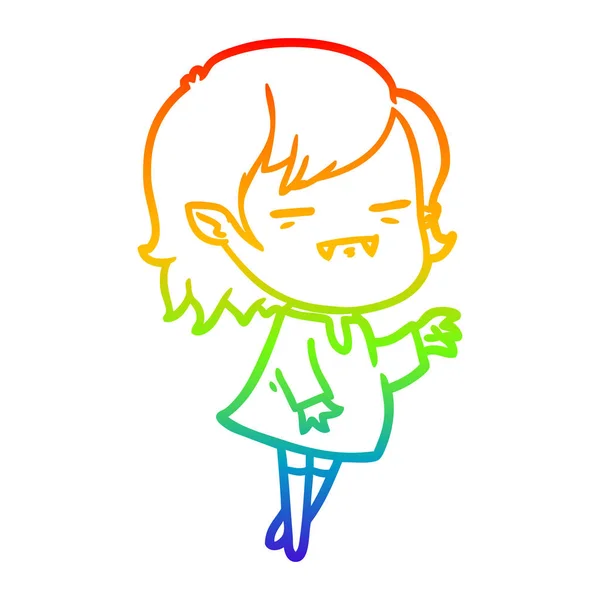 Regenbogen-Gradienten-Linie Zeichnung Cartoon untoten Vampir Mädchen erreichen — Stockvektor