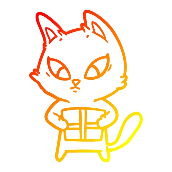 Sıcak degrade çizgi çizim hediye ile karışık karikatür kedi — Stok Vektör