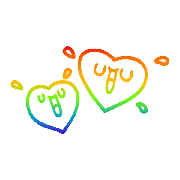 Arco iris gradiente línea dibujo feliz dibujos animados corazones — Archivo Imágenes Vectoriales