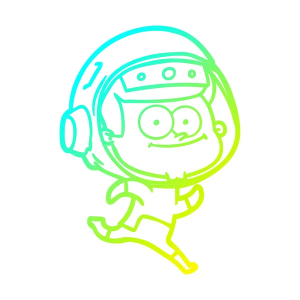 차가운 그라데이션 라인 그리기 행복 우주 비행사 만화 — 스톡 벡터
