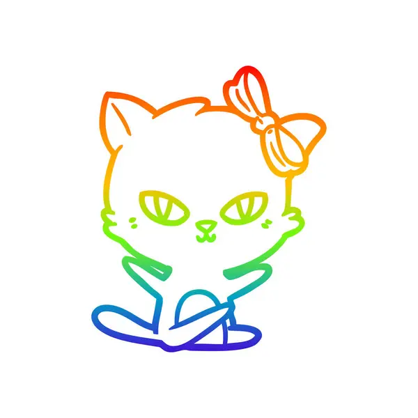 Arco iris gradiente línea dibujo lindo dibujos animados gato — Archivo Imágenes Vectoriales