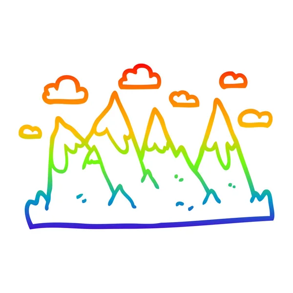 Regenboog gradiënt lijntekening cartoon bergketen — Stockvector