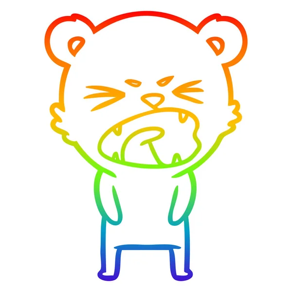 Rainbow gradient line drawing angry cartoon bear — Stock Vector