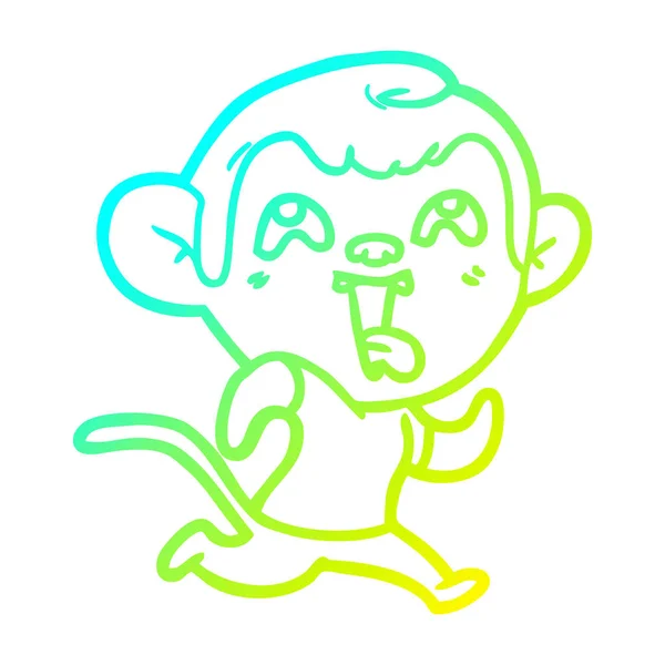 Cold gradient line drawing crazy cartoon monkey jogging — Stock Vector