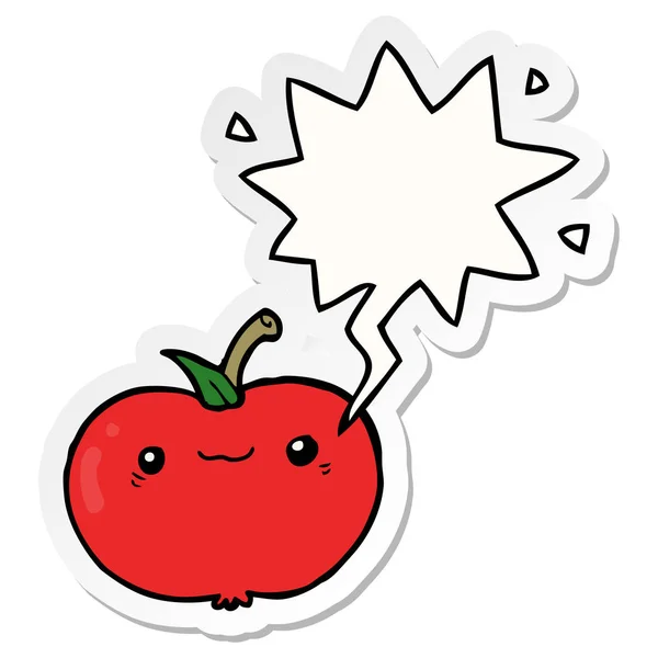 Cartoon apple and speech bubble sticker — Stock Vector
