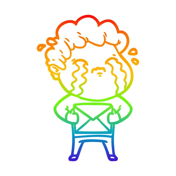 Regenboog gradiënt lijntekening cartoon man huilen — Stockvector