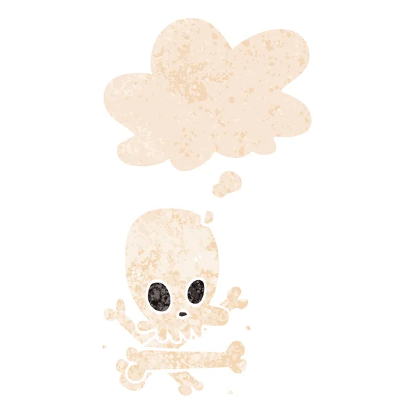 Мультфильм череп и кости и мысли пузырь в ретро текстурированный хлев — стоковый вектор