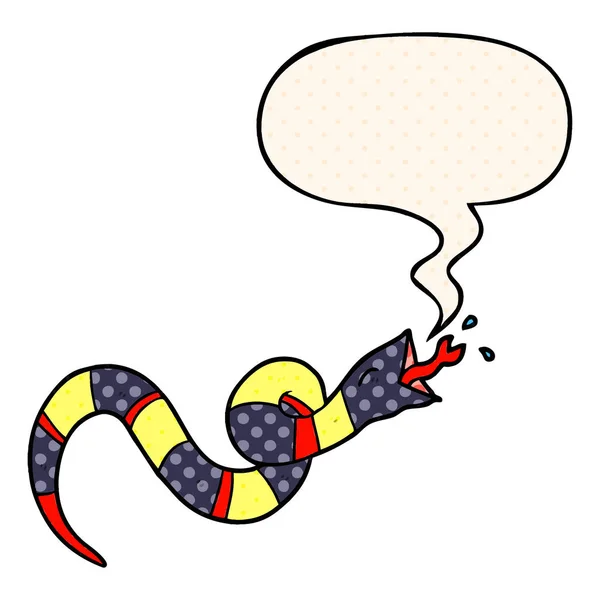 Dessin animé sifflement serpent et parole bulle dans le style de bande dessinée — Image vectorielle