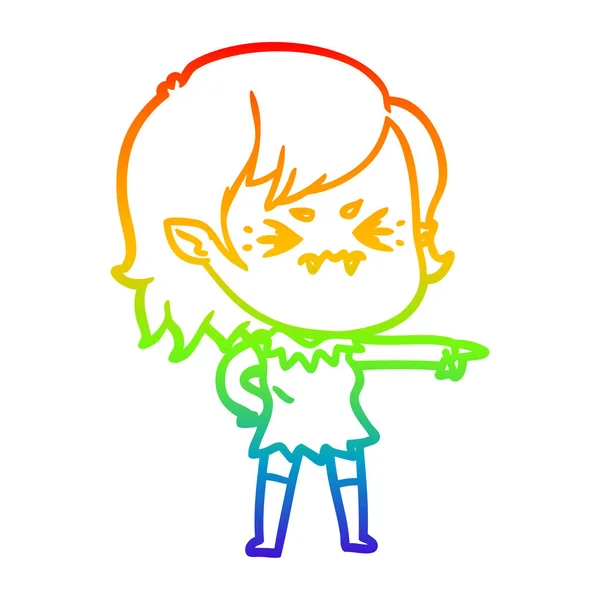 Regenboog gradiënt lijntekening geïrriteerd cartoon Vampire Girl — Stockvector