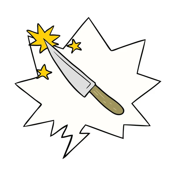 Desenho animado faca de cozinha afiada e bolha de fala —  Vetores de Stock
