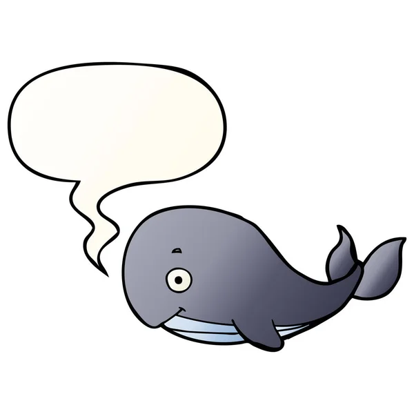 Ballena de dibujos animados y burbuja del habla en estilo gradiente suave — Vector de stock