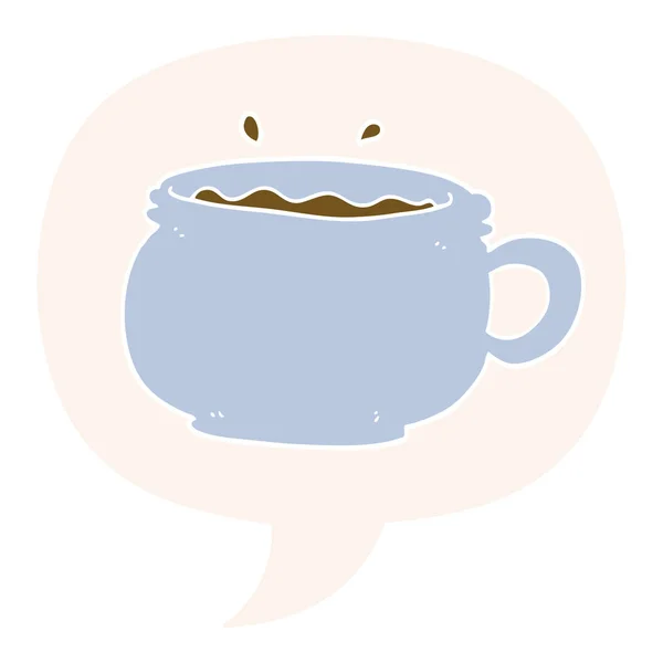 Cartoon hot cup of coffee and speech bubble in retro style — Stock Vector