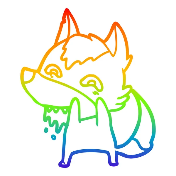 Arco iris gradiente línea dibujo dibujos animados hambre lobo — Vector de stock