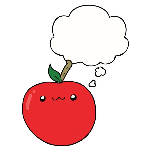 Desenho animado bonito maçã e pensamento bolha — Vetor de Stock