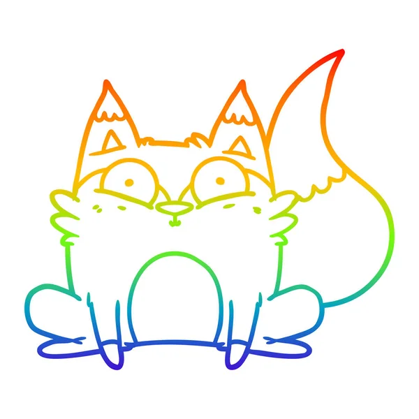 Regenboog gradiënt lijntekening cartoon geschrokken Fox — Stockvector