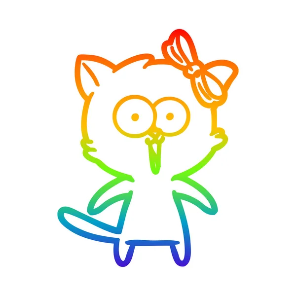 Rainbow gradient line drawing cartoon cat — Stock Vector