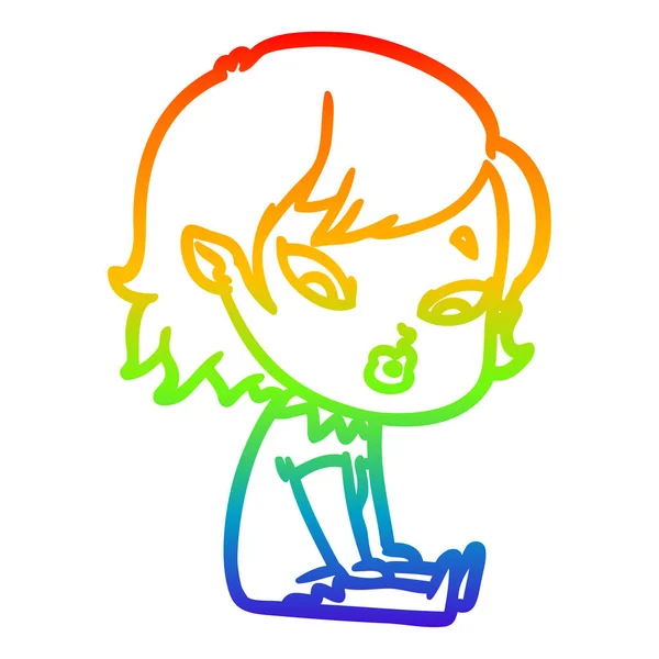 Rainbow gradient ligne dessin mignon dessin animé vampire fille — Image vectorielle