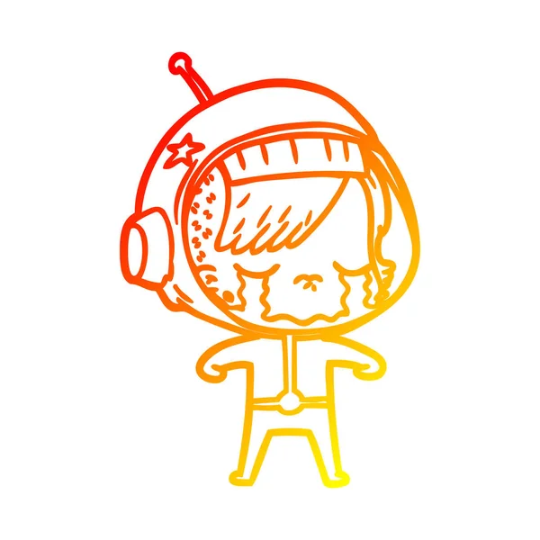 Warm gradient line drawing cartoon crying astronaut girl — Stock Vector