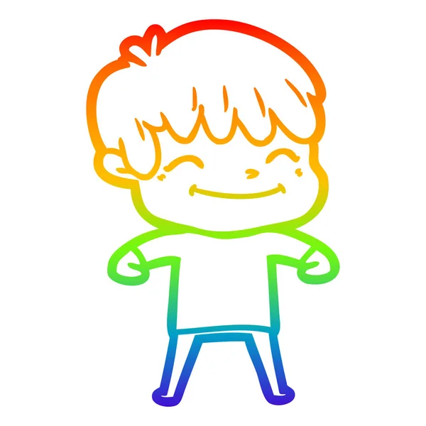 Arco iris gradiente línea dibujo dibujos animados feliz chico — Vector de stock