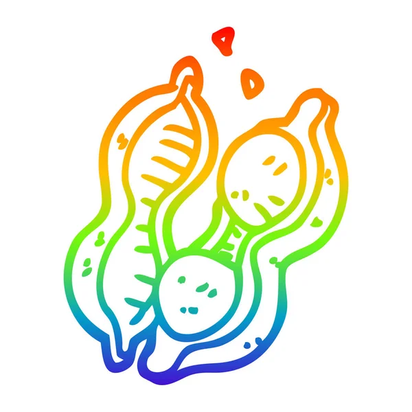 Rainbow Gradient Line Zeichnung Cartoon Erbsen in Hülse — Stockvektor