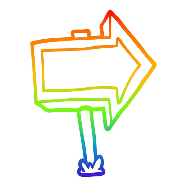 Arco-íris linha gradiente desenho cartoon apontando seta sinal — Vetor de Stock