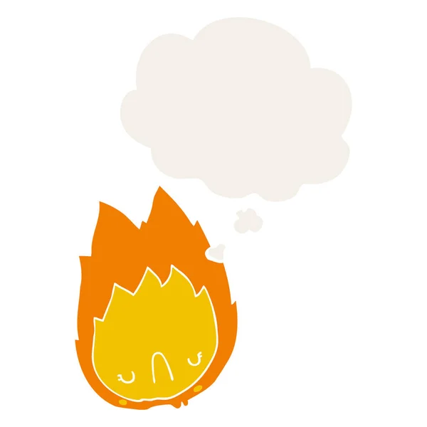 Kreslený nespokojený plamen a myšlenková bublina v retro stylu — Stockový vektor