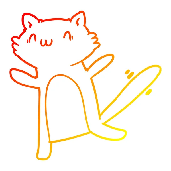 Línea de gradiente caliente dibujo dibujos animados baile gato — Vector de stock