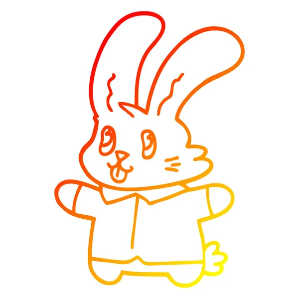 Línea de gradiente caliente dibujo dibujos animados alegre conejo — Archivo Imágenes Vectoriales