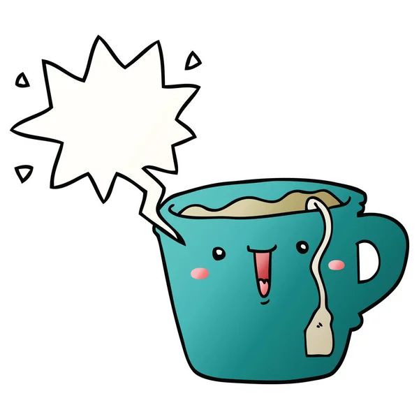 Słodkie kreskówka filiżanka kawy i bańka mowy w gładkiej gradient sty — Wektor stockowy