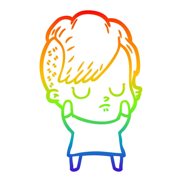 Regenboog gradiënt lijntekening cartoon vrouw — Stockvector