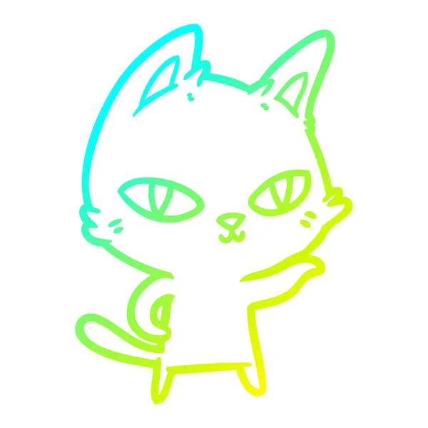 Linha gradiente frio desenho desenho desenho desenho animado gato olhando — Vetor de Stock
