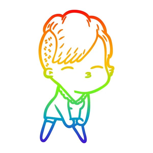 Regenboog gradiënt lijntekening cartoon gekraak meisje — Stockvector