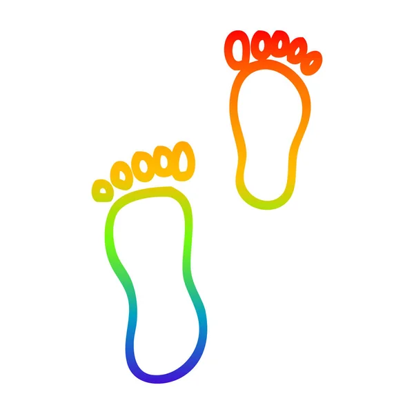 Rainbow gradient ligne dessin dessins animés empreintes de pieds — Image vectorielle