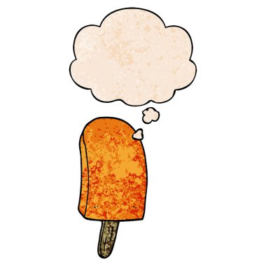 karikatür buz lolly ve grunge doku desen s düşünce balonu