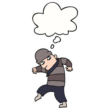 karikatür sinsi hırsız ve düşünce balonu