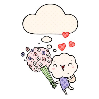 sevimli karikatür bulut kafa yaratık ve komik boo düşünce balonu