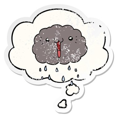 bir sıkıntılı yıpranmış etiket olarak karikatür bulut ve düşünce balonu