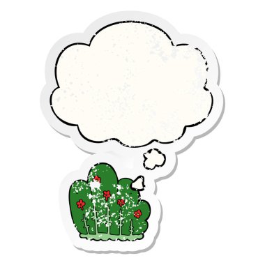 bir sıkıntılı yıpranmış etiket olarak karikatür çit ve düşünce balonu