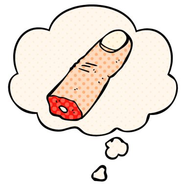çizgi film kesilmiş parmak ve çizgi roman tarzında düşünce balonu