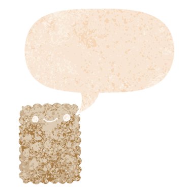 retro dokulu tarzda karikatür bisküvi ve konuşma balonu