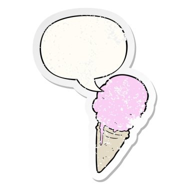karikatür dondurma ve konuşma balonu sıkıntılı etiket