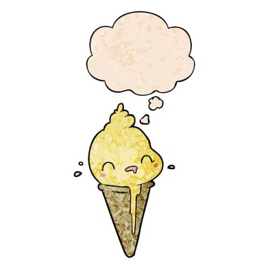 sevimli karikatür dondurma ve grunge doku patt düşünce balonu