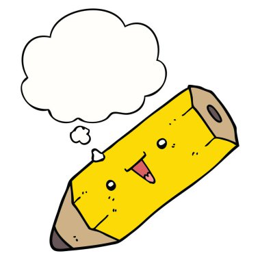 sevimli karikatür kalem ve düşünce balonu