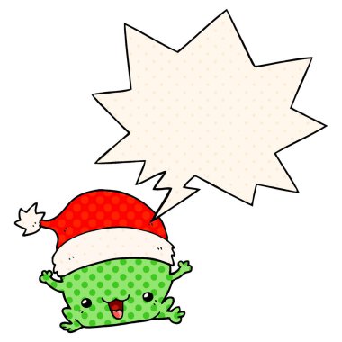 sevimli karikatür noel kurbağa ve çizgi roman stil konuşma balonu