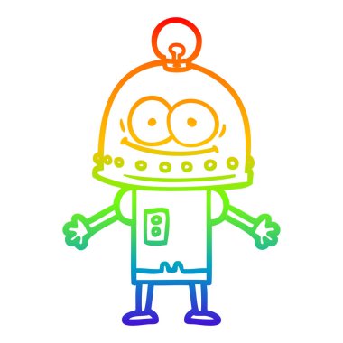 gökkuşağı gradyan çizgi ampul ile mutlu karton robot çizim