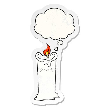karikatür mum ve sıkıntılı yıpranmış etiket olarak kabarcık düşünce