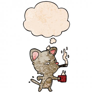 kahve ve puro ile karikatür kedi ve grunge t düşünce balonu