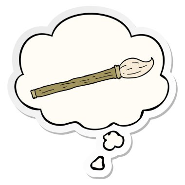 karikatür boya fırçası ve baskılı bir etiket olarak düşünce balonu