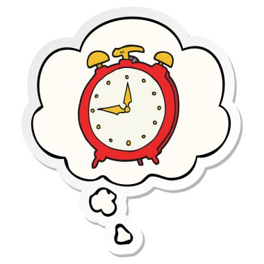 karikatür çalar saat ve baskılı bir etiket olarak düşünce balonu