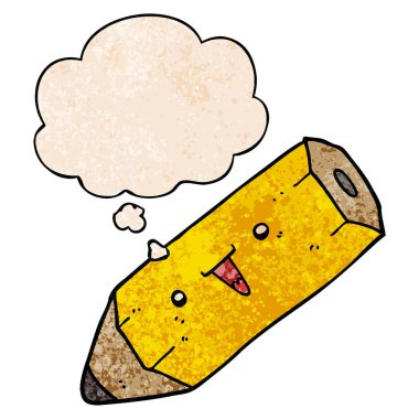 sevimli karikatür kalem ve grunge doku desen düşünce balonu